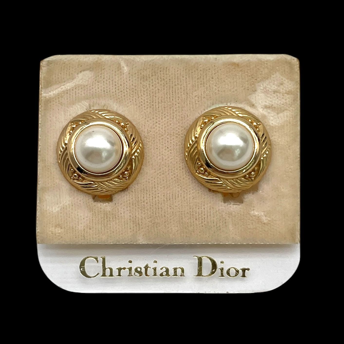 Christian Dior クリスチャンディオール イヤリング フェイクパール ヴィンテージ ロゴ 刻印 ジュエリー アクセサリー レディース ドイツ製