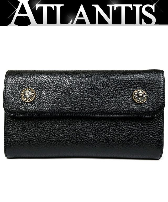 CHROME HEARTS 銀座店 クロムハーツ 新品 クロスボタン ウェーブウォレット 三つ折り財布 メンズ レザー SV925 黒 103433