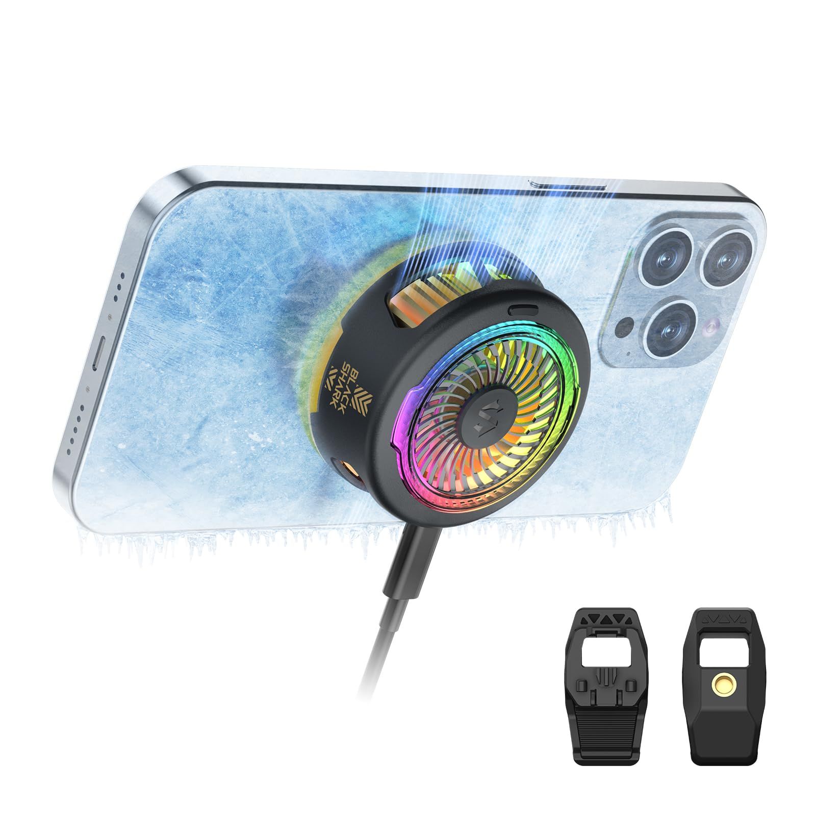 Black Shark FunCooler 5 마그네틱 스마트폰 쿨링 히트싱크, 탈착식 그립이 있는 RGB 쿨링 팬 휴대폰 라디에이터, 스마트폰 쿨러 휴대용, 게임용, 29d6defb 아이폰 마그네틱 시리즈/안드로이드용