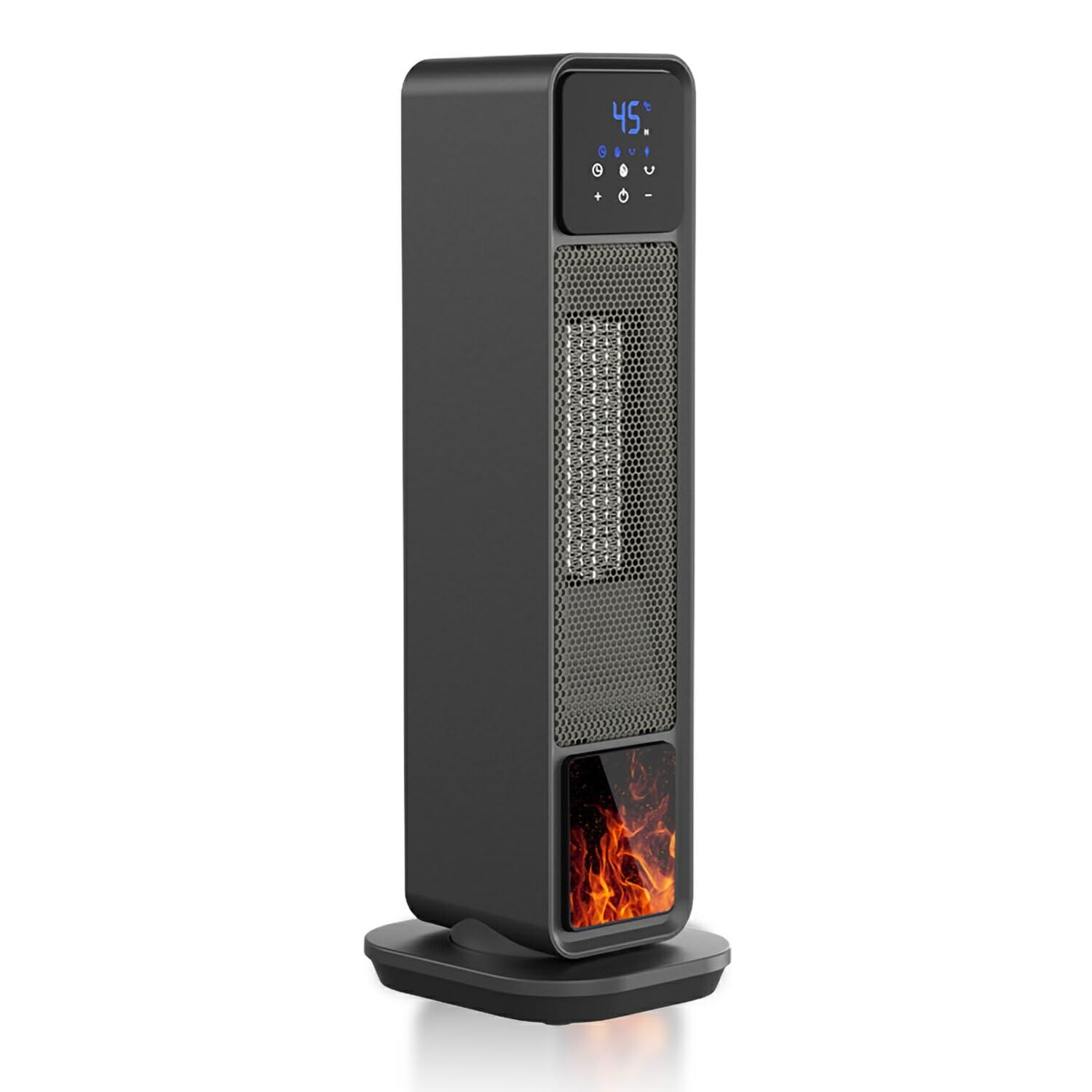 【2025年新型モデル】タワー型セラミックファンヒーター 冷暖両用 リモコン付き 15~45℃温度調節 自動首振り PTC発熱 暖炉風デザイン 省エネ安全設計 XY-801e 1aed2145