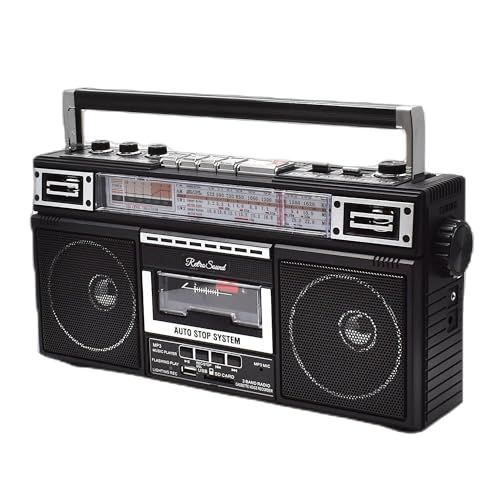 東京Deco ポータブル ラジカセ 80年代スタイル 録音付き ステレオ 3バンドイコライザー搭載 カセットテープ FM/AMラジオ付き USB/SD 乾電池/AC電源 マイク内臓 録音機能付き ダブルスピーカー レトロ テーププレーヤー カ 00d0d6ec