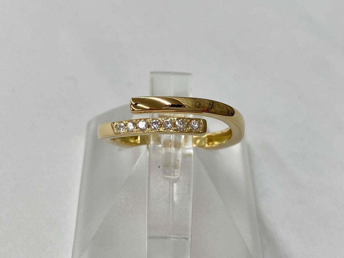 【K18】約9号（微調整可能）ダイヤ0.07ct リング 指輪 ゴールド ジュエリー アクセサリー レディース 中古