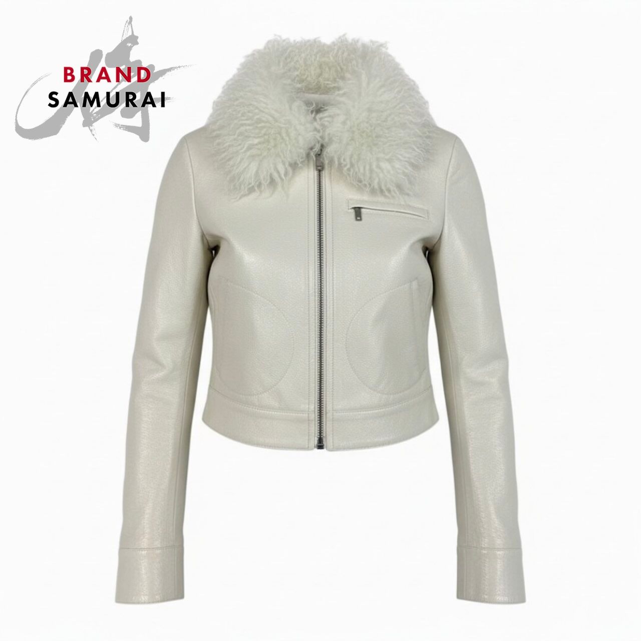 Courrèges ホワイトレザージャケット 38(バレンタインセール14日迄) 新品未使用 courreges クレージュ オフホワイト コットン/ポリウレタン