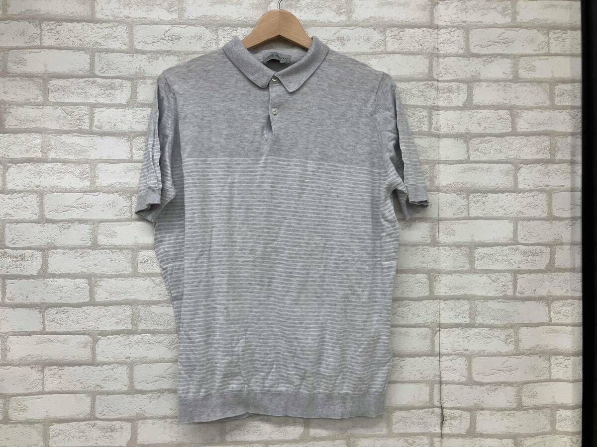 JOHN SMEDLEY ジョン スメドレー CA45550 半袖ポロシャツ メンズ グレー size L ボーダー イギリス製