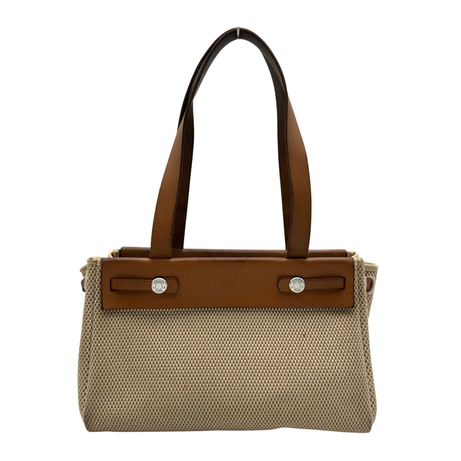 エルメス HERMES エールバッグカバスPM □H刻 ベージュ/ゴールド トワル/レザー レディース トートバッグ