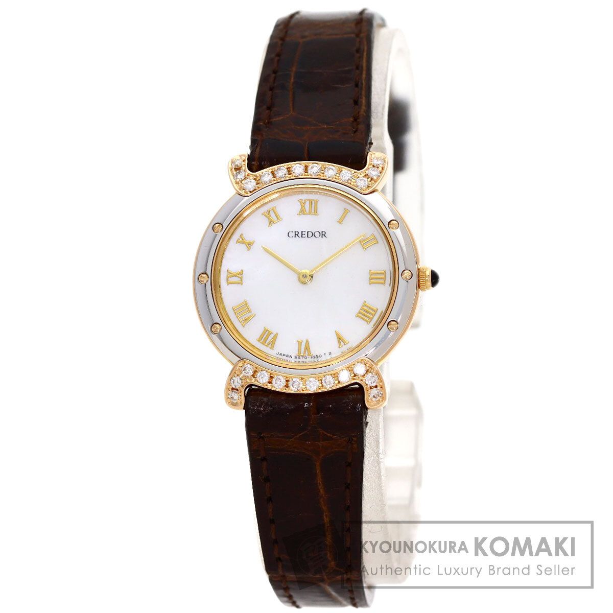 SEIKO セイコー 5A70-0580 クレドール ラグ ダイヤモンド 腕時計 K18PG 革 ダイヤモンド レディース [中古]