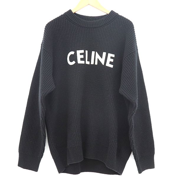 セリーヌ CELINE 長袖 ニット ブランドロゴ 羊毛100％ サイズXS ブラック レディース 【yy】【中古】4000064801600105