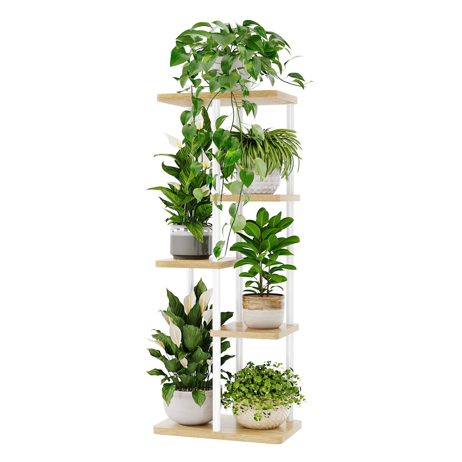 ☆新品☆Bamworld フラワースタンド 室内 プランタースタンド 5段花台 観葉植物台 おしゃれ 植物 棚 植木鉢台 植木鉢スタンド リビング 寝室 ベランダ 白 00f23c26