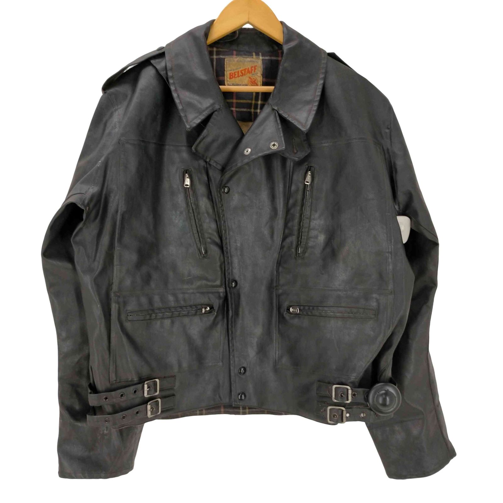 ベルスタッフ Belstaff 40S プリントタグ RONA ジップ 片爪 裏地チェック PVCレザー ダブル ライダース ジャケット メンズ 表記無
