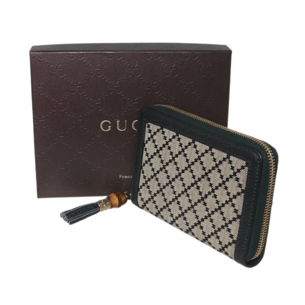 GUCCI/グッチ ディアマンテラウンドファスナー財布 ベージュ×ブラック 224256 ES Bランク