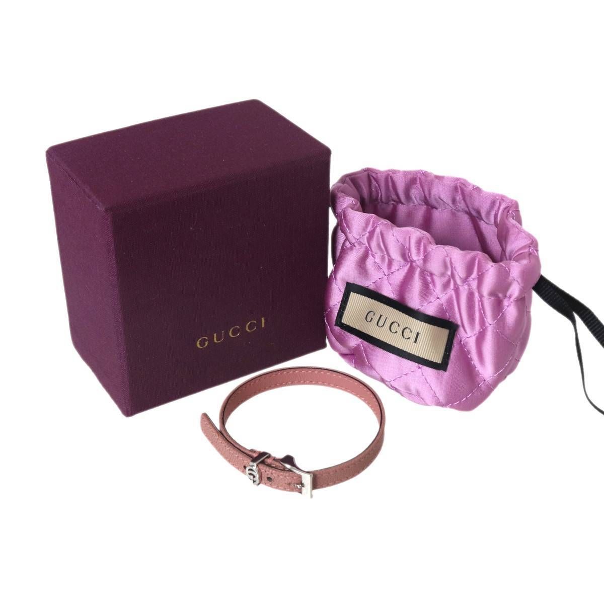GUCCI/グッチ ロゴレザーブレスレット ピンク ES Bランク