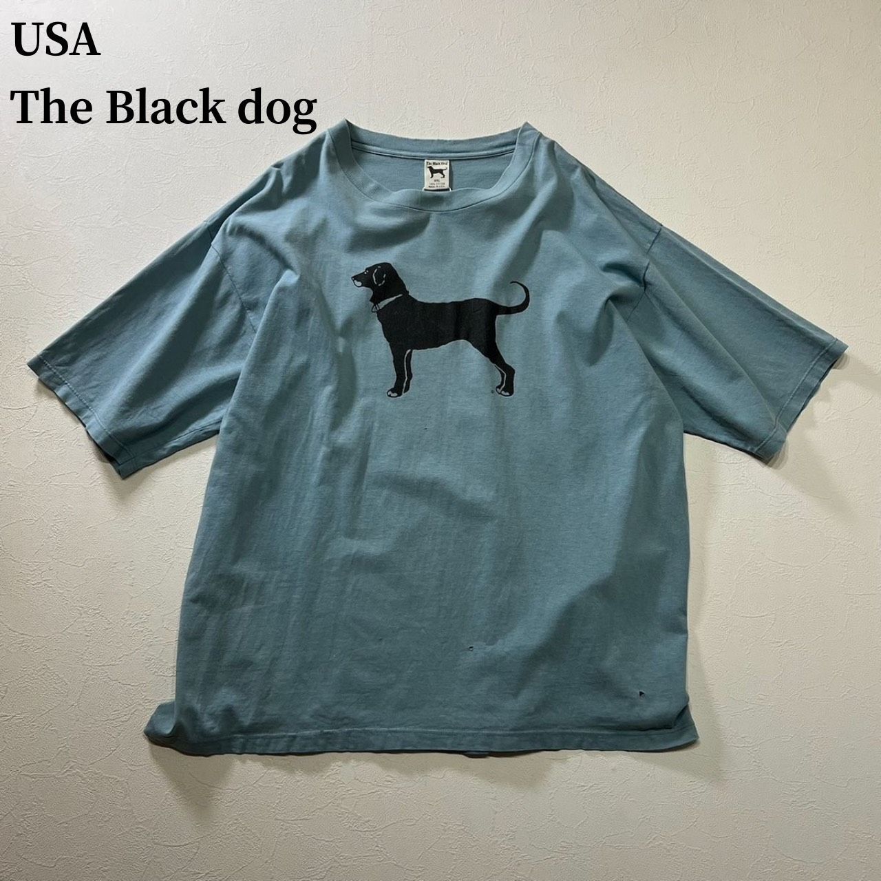 USA The Black dog アニマル 犬 ダメージ Tシャツ ブラックドッグ スカイブルー XXL 古着