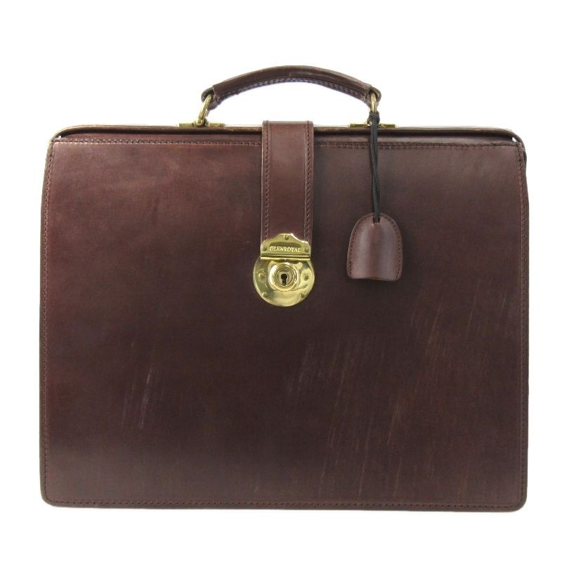 美品 GLENROYAL グレンロイヤル SLIM TOP FRAME CASE 609988 ブライドルレザー 2室 ブリーフケース ダレスバッグ CIGAR 61005587