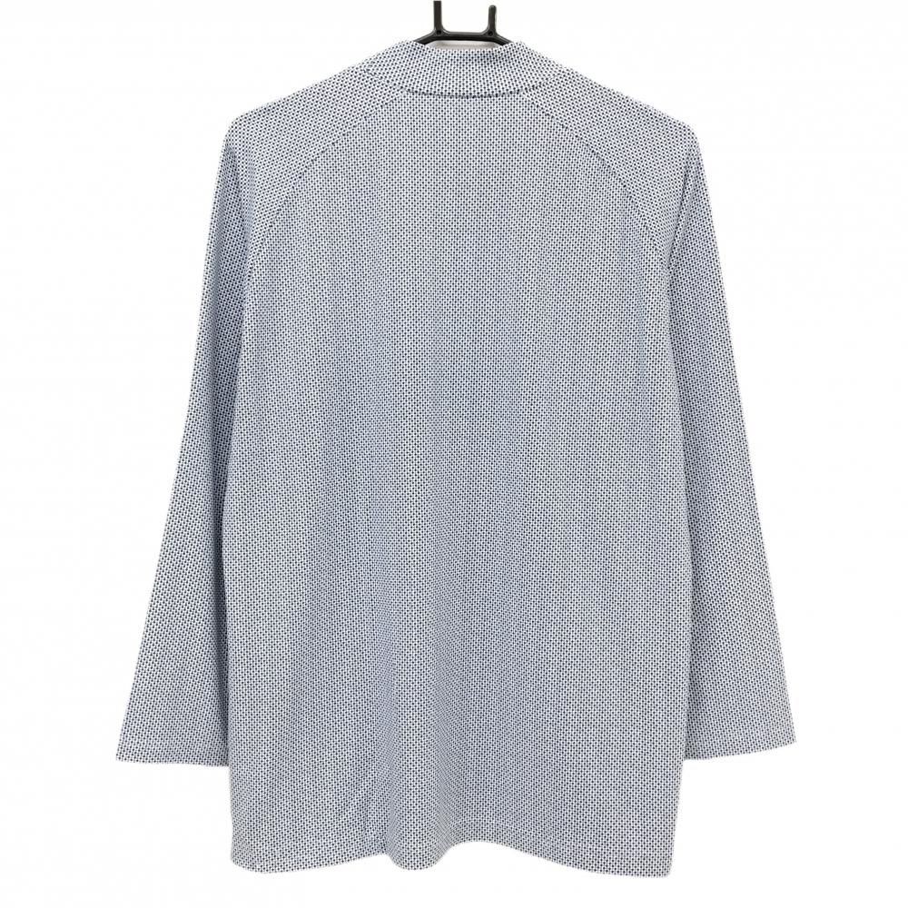 美品】ゾーイ 長袖ハイネックシャツ 白×ネイビー ドット風 ロゴ