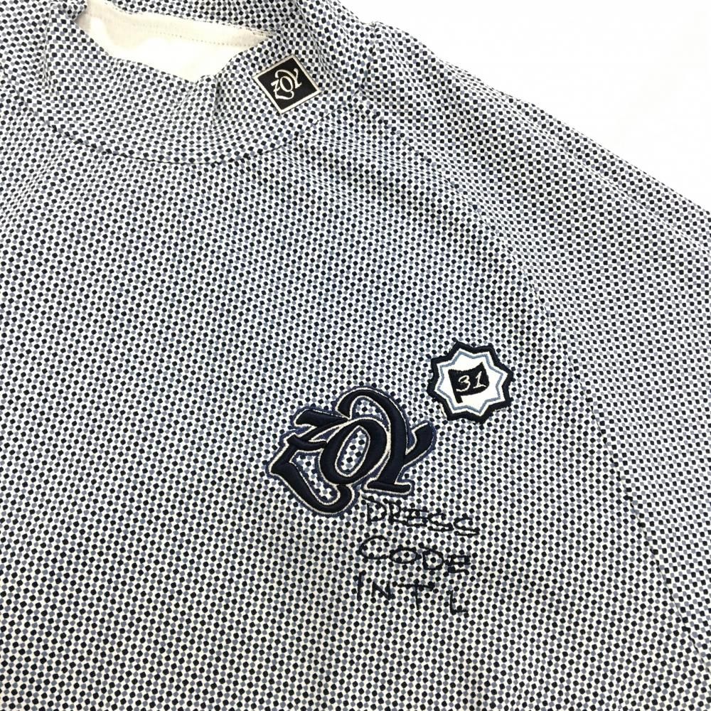 美品】ゾーイ 長袖ハイネックシャツ 白×ネイビー ドット風 ロゴ