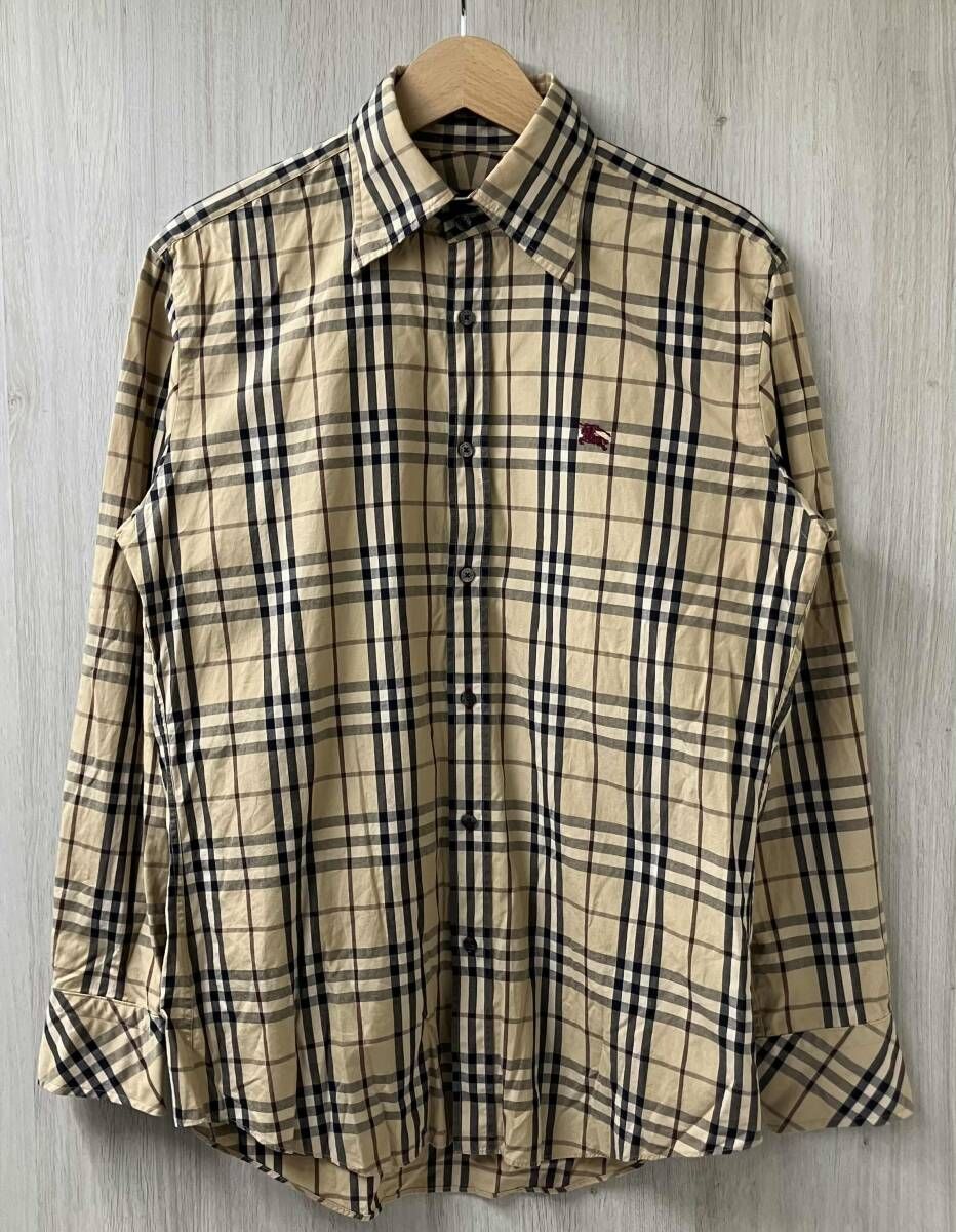 BURBERRY BLACK LABEL バーバリー ブラックレーベル 長袖シャツ ノバチェック 刺繍ロゴ ベージュ サイズ2 (M相当)
