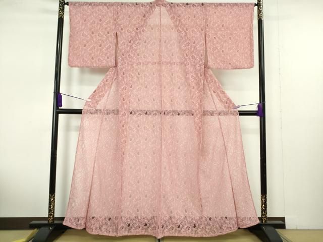 平和屋着物∴極上　夏物　浴衣・小紋兼用　レース　花唐草文　オールドローズ色　逸品　新品　DZAB10111kh6