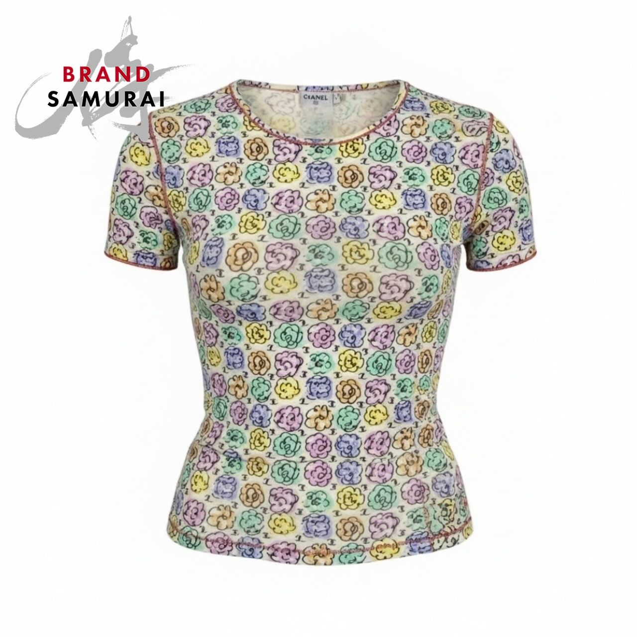 美品 CHANEL シャネル 2000年SS 00S P11246 マイヨ素材 ココマーク マルチカラー ポリアミド/ポリウレタン 半袖Ｔシャツ A3-00076【中古】