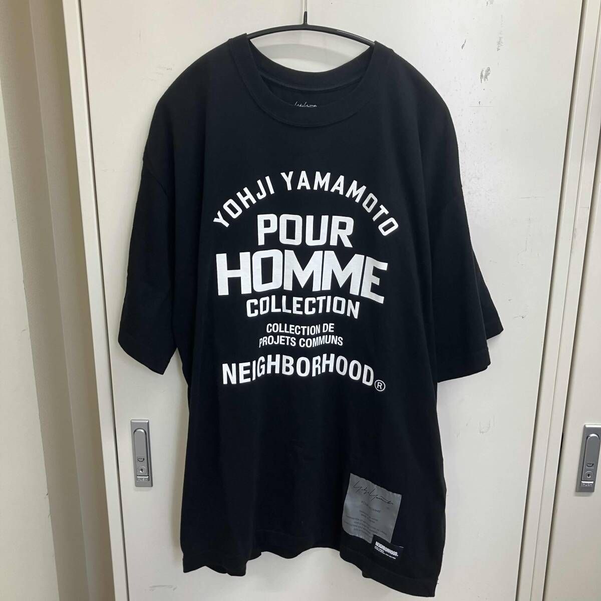 25SS Yohji Yamamoto POUR HOMME × NEIGHBORHOOD ロゴプリントカットソー XL ブラック HP-T90-997 ヨウジヤマモト