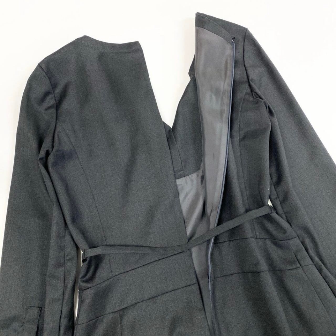CELINE グレー ウールジレ/ワンピース サイズ38 CELINE セリーヌ ヴィンテージ 馬車ベルト付き Aラインワンピース
