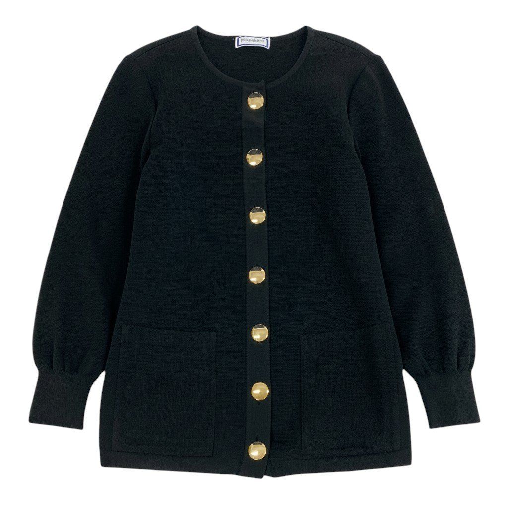 Ee25 YVES SAINT LAURENT イヴサンローラン YSL カーディガン ノーカラー ニットジャケット 金ボタン サイズM ブラック レディース 女性服o07t 11,700円