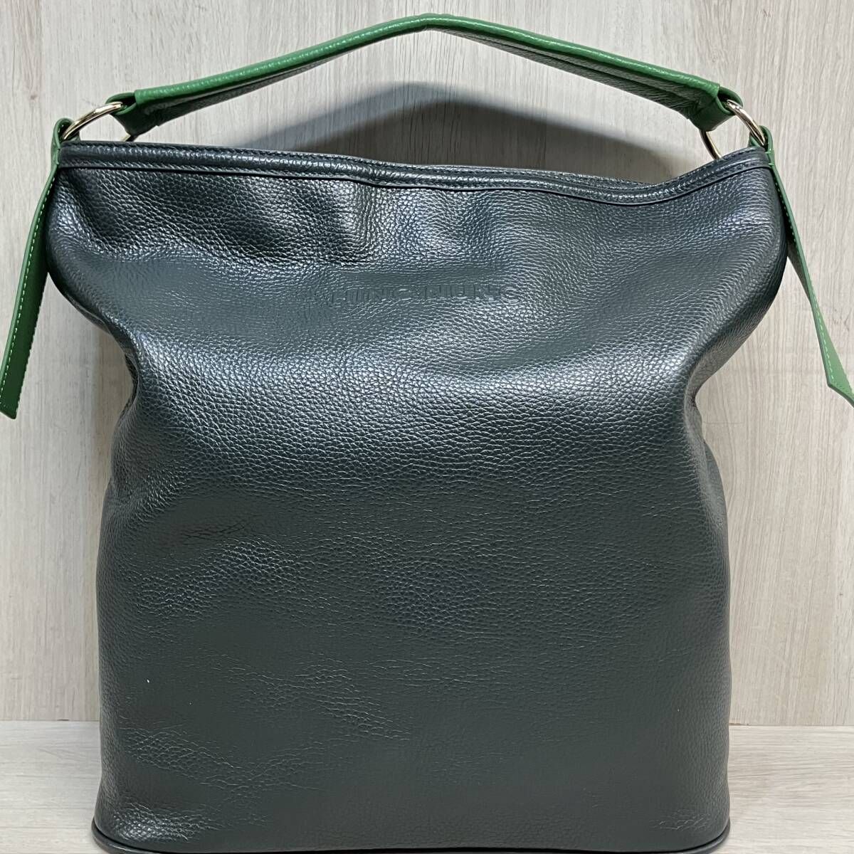 HINC NUNC HINC NUNC ONE HANDLE SHOULDER LEATHER TOTE BAG 本革 レザー ヒンクヌンク ワンハンドル ショルダー バッグ グリーン かばん