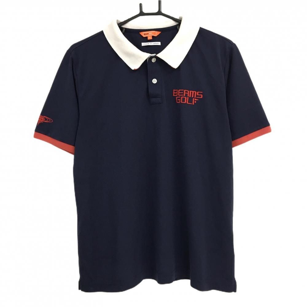 新品　BEAMS GOLF×CLUB HAUS 半袖ポロシャツ ビームスゴルフ 半袖ポロシャツ ネイビー×レッド ロゴ刺しゅう メンズ