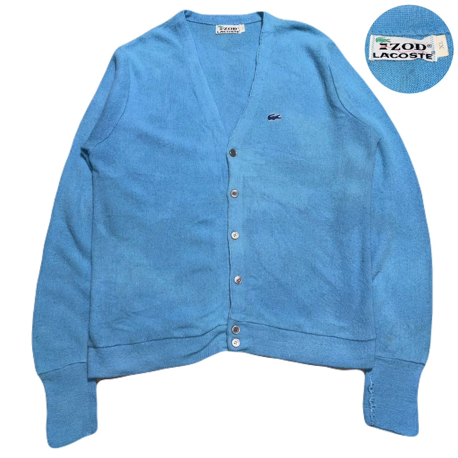 IZOD LACOSTE ラコステ　カーディガン　水色　ニット LACOSTE IZODLACOSTE アイゾッドラコステ Cardigan カーディガン 70s
