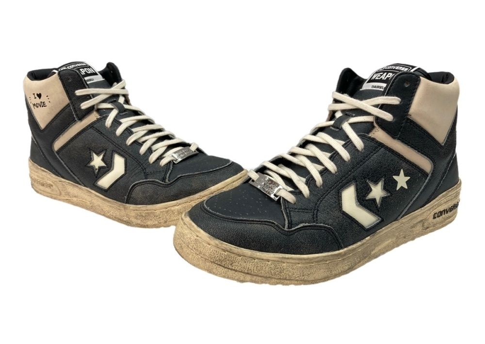 コンバース CONVERSE × DAIRIKU ダイリク 25年製 WEAPON HI ウェポン ハイ バスケ 加工 シューズ 白 黒 33702470 メンズ靴 スニーカー ブラック 27cm 104S-1295