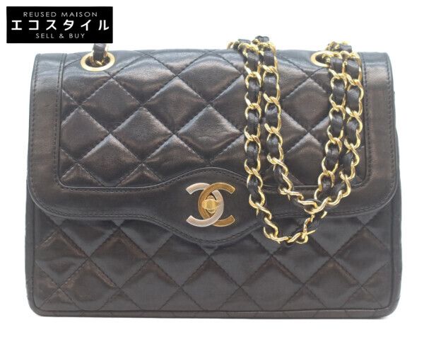 CHANEL シャネル 黒ラム ダブルフラップ パリ限定 ミニマトラッセ22