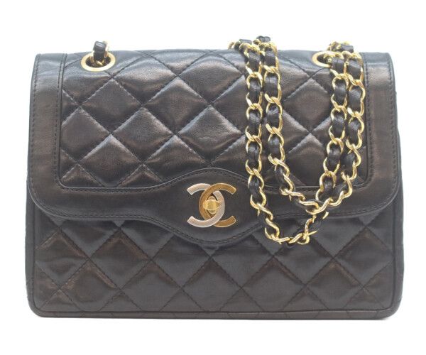 CHANEL シャネル 黒ラム ダブルフラップ パリ限定 ミニマトラッセ22