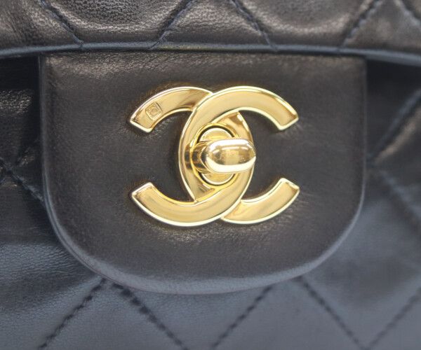 CHANEL シャネル A01113 黒ラム ゴールド金具 Wフラップ マトラッセ23