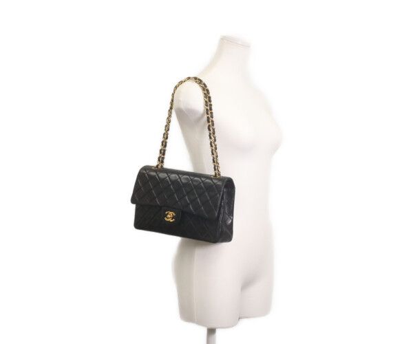 CHANEL シャネル A01112 黒ラム ゴールド金具 Wフラップ マトラッセ25 CHANEL シャネル A01112 黒ラム ゴールド金具 Wフラップ マトラッセ25