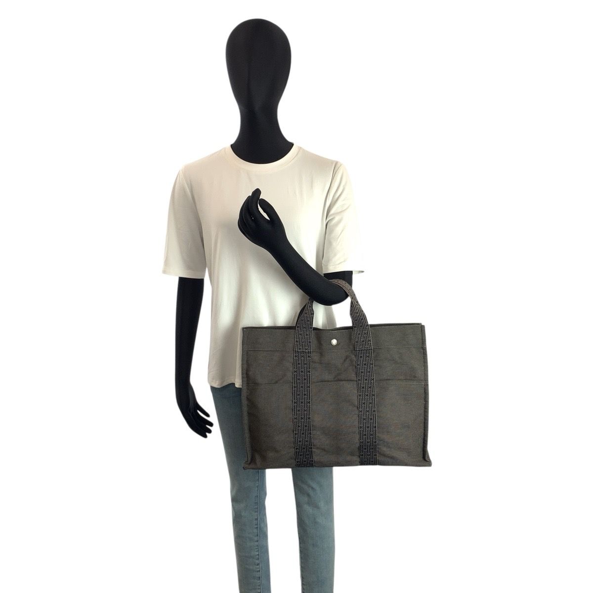 HERMES エルメス エールラインMM グレー シルバー金具 ポリアミド