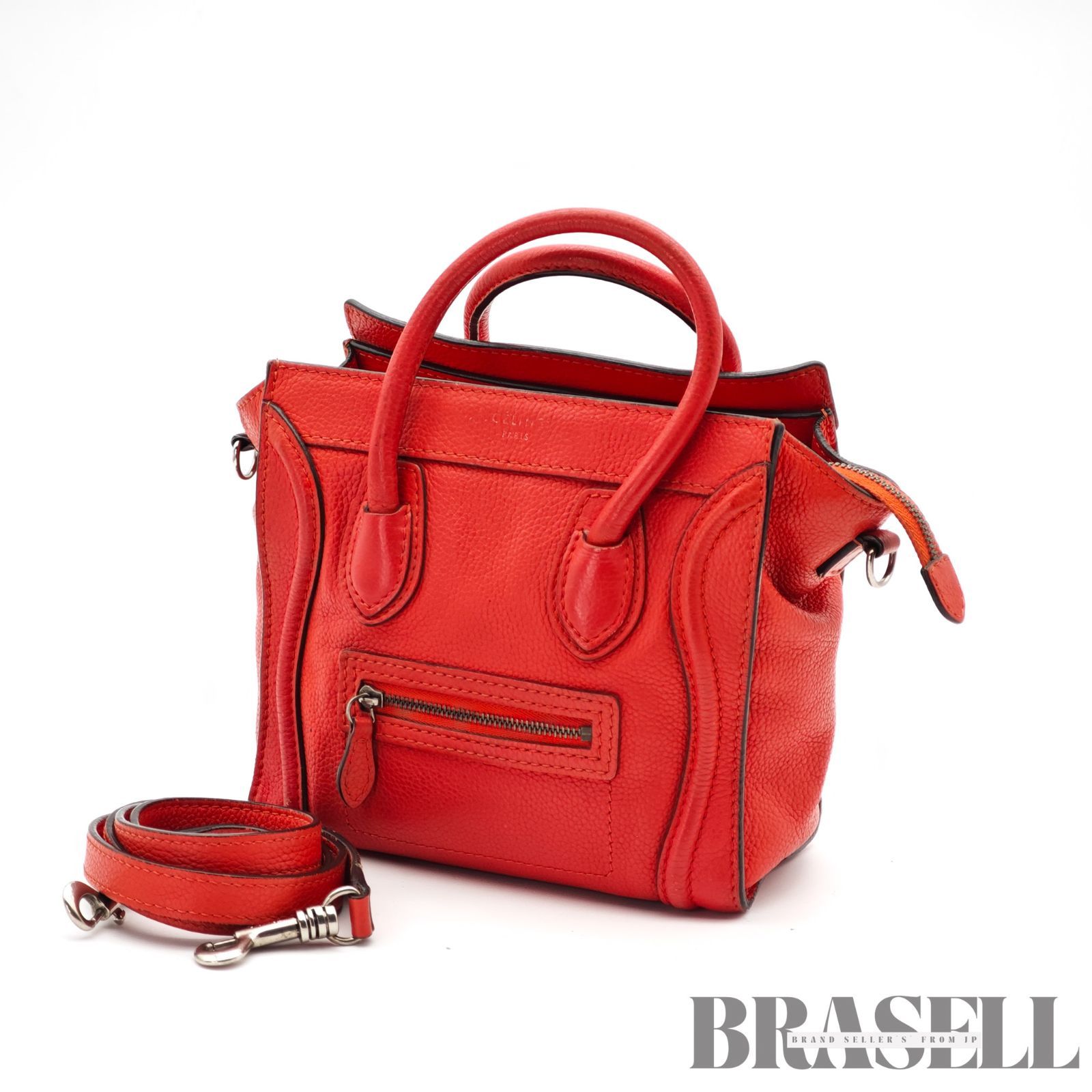 CELINE ラゲージ ナノショッパー バッグ 2way ハンドバッグ ショルダーバッグ オレンジ レディース ショルダーストラップ