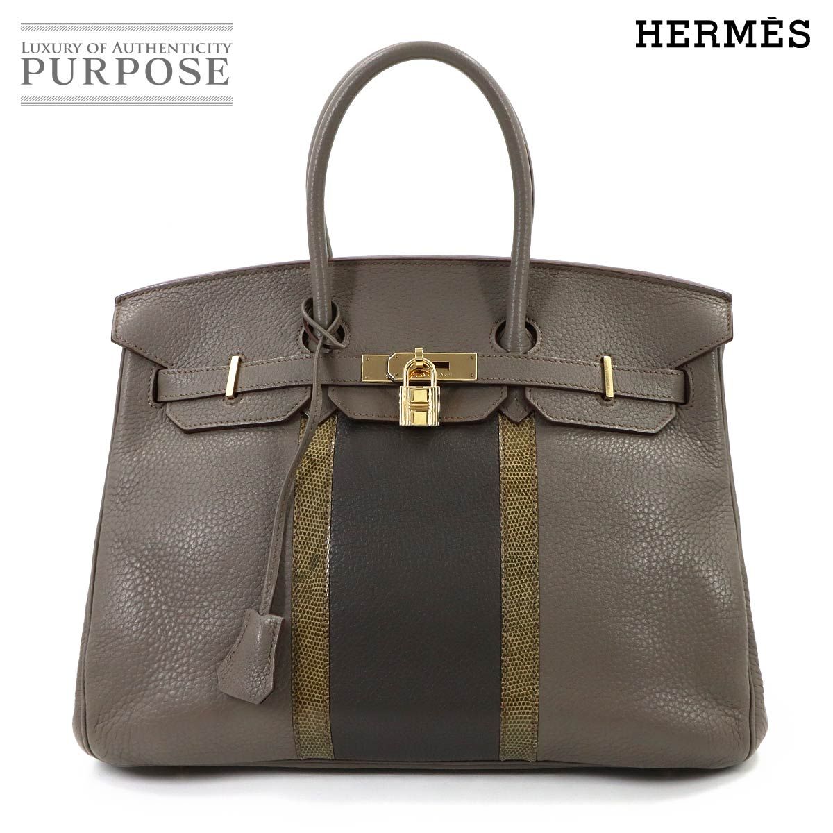 エルメス HERMES バーキン35 クラブ トリヨンクレマンス リザード エタン グラファイト グレーフォンセ ハンド バッグ □O刻印 90322646
