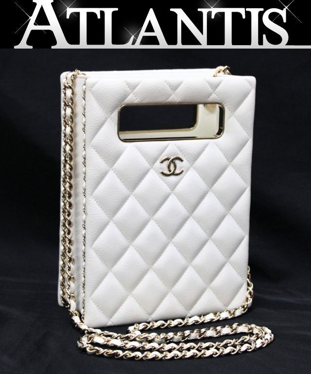 美品 シャネル CHANEL マトラッセ イブニングバッグ チェーンショルダーバッグ キャビア 白 G金具 シリアルプレート AS3314 【74790】