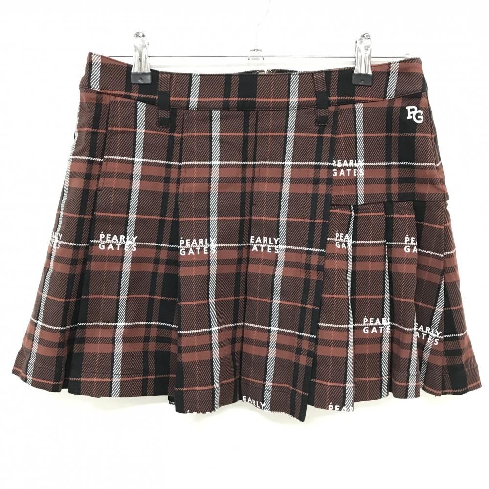 【超美品】パーリーゲイツ スカート ボルドー×黒×白 チェック 裾糸部プリーツ レディース 1(M) ゴルフウェア PEARLY GATES