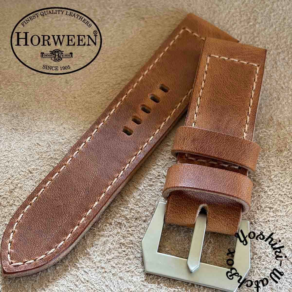hor-265 HORWEEN ダービー / ナチュラル GPFバックルバックル付属 腕時計ベルト (ラグ26mm - バックル幅26mm)