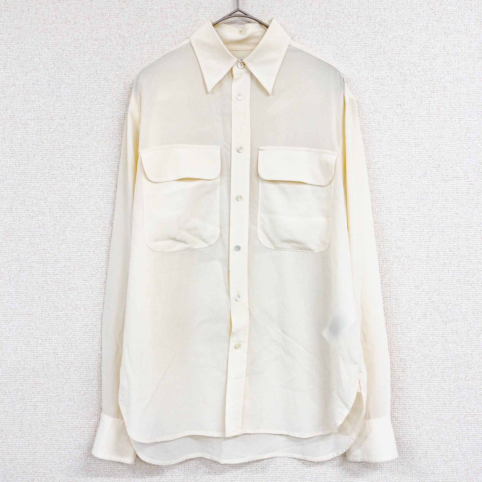 POLO RALPH LAUREN ポロラルフローレン シルク100% シャツ ブラウス 胸ポケット サファリ シルク アイボリー レディース 4 b01296