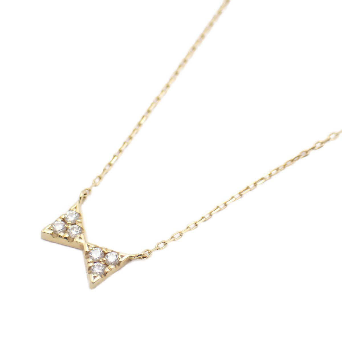 AHKAH アーカー セブロンパヴェ リボンモチーフ ネックレス K18YG/ダイヤモンド0.04ct【いおき質店】