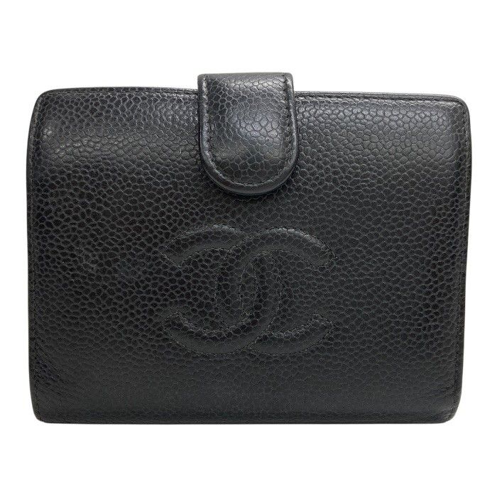 CHANEL/シャネル/ココマーク/キャビアスキン/レザー 二つ折り財布/ブラック黒/フランス製/FB4411