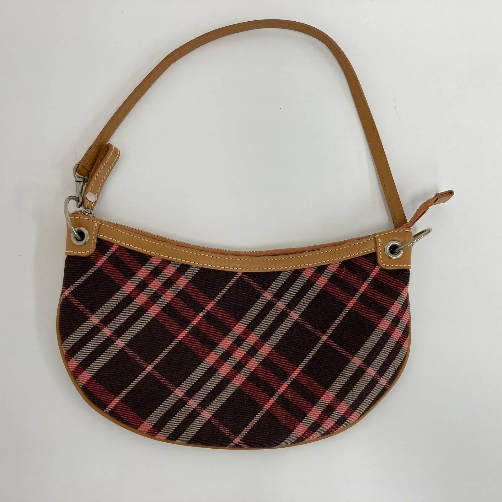 【美品　希少 】BURBERRY BLUE LABEL ハンドバッグ 斜めチェック ピンク 茶（0109）