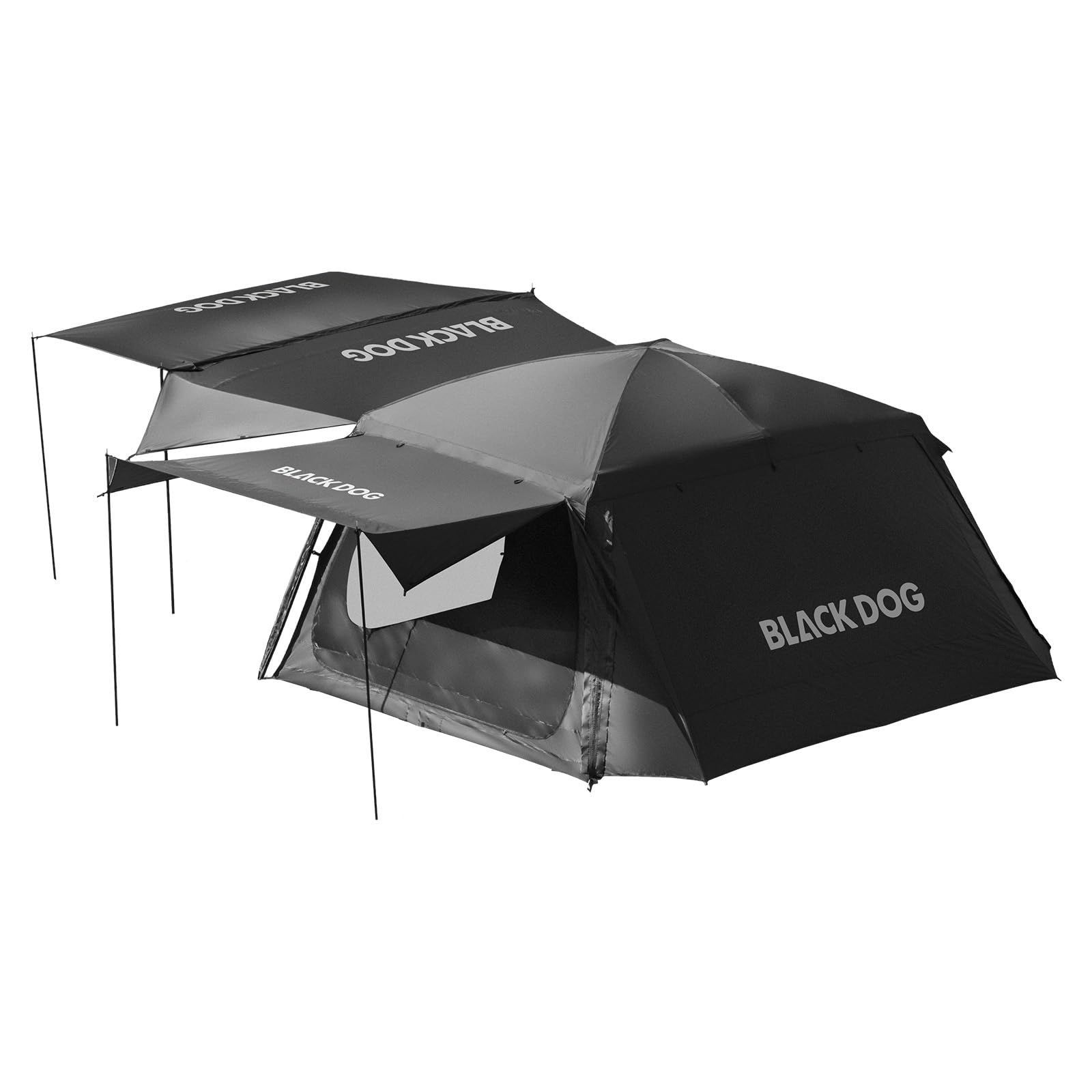 UVカット UPF50+ 遮光 大型 防風 設営簡単 前室ポール付き小屋型 耐水圧5000mm キャンピング 4-6人用 アウトドア 峯宛6.8 ファミリー ロッジ型テント お花見 BLACKDOG 収納袋付き