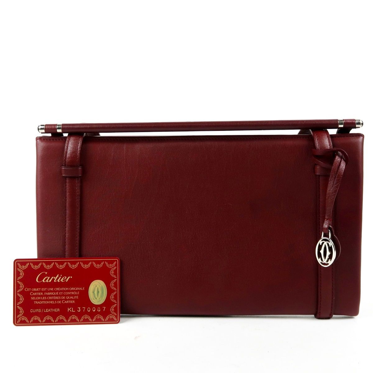 【新品同様・未使用】Cartier カルティエ マストライン 2Cロゴ ハンドバッグ ショルダーポーチ ボルドー 小物入れ【ET12】