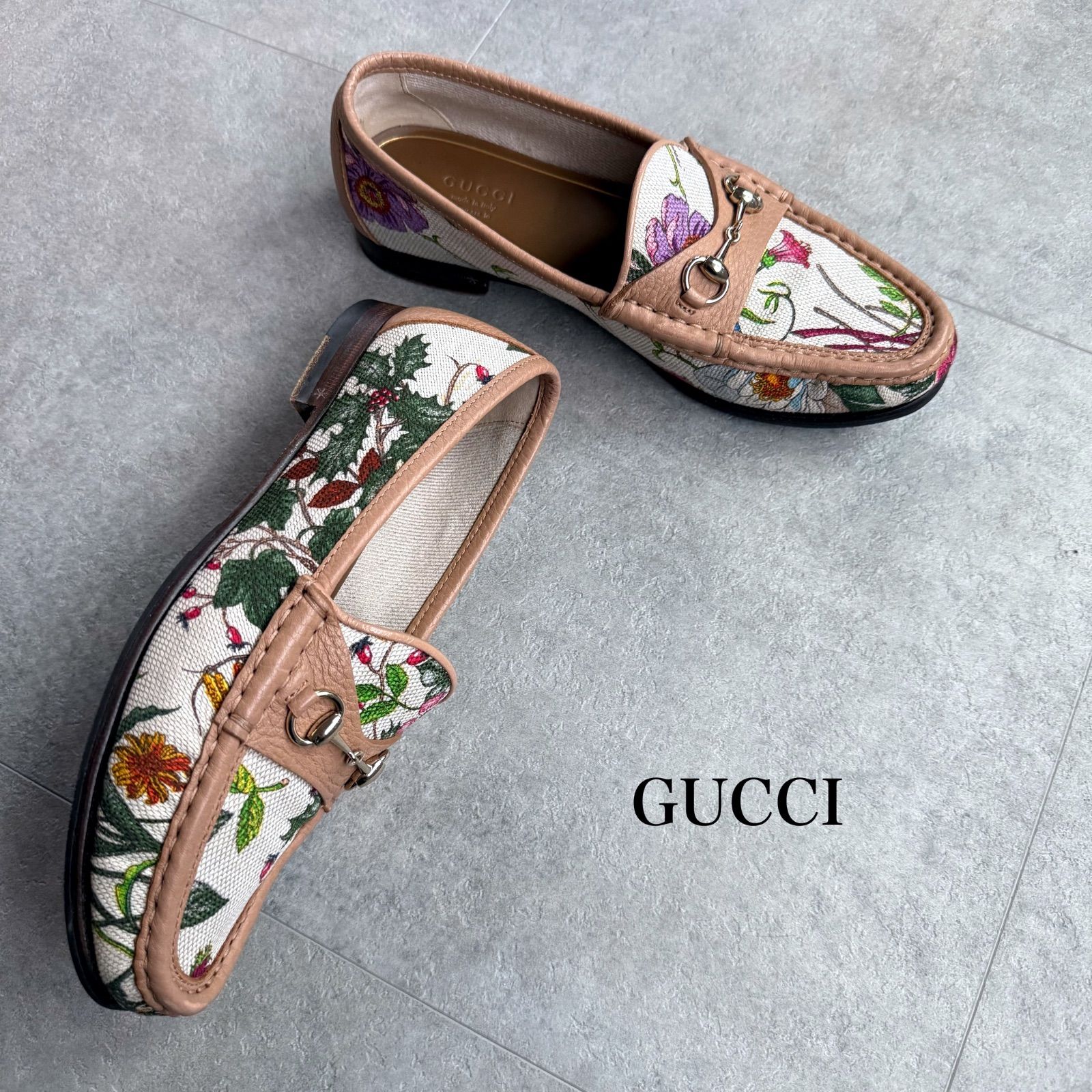 GUCCI グッチ ホースビットローファー フローラ レザー キャンバス 36 レディースシューズ 23cm