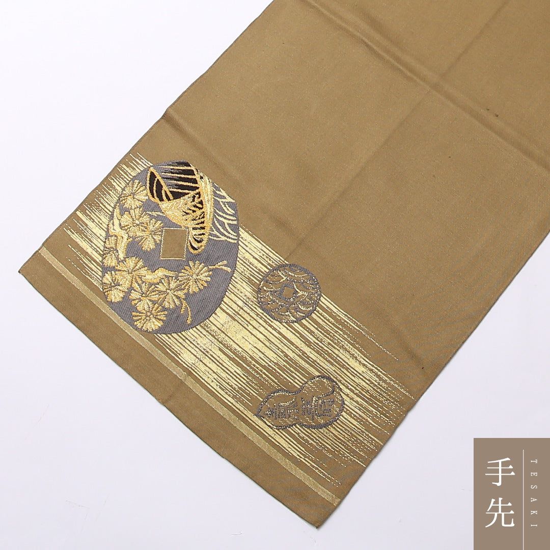 特価！アンティーク 袋帯 帯丈392cm 正絹 六通 帯芯なし 小判 唐獅子