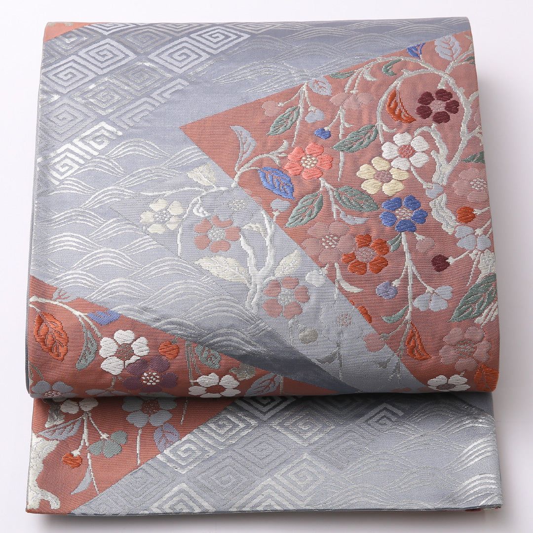 特価！袋帯 帯丈428cm 正絹 六通 フォーマル 色紙重ね 水色系 1243-01499 8,125円