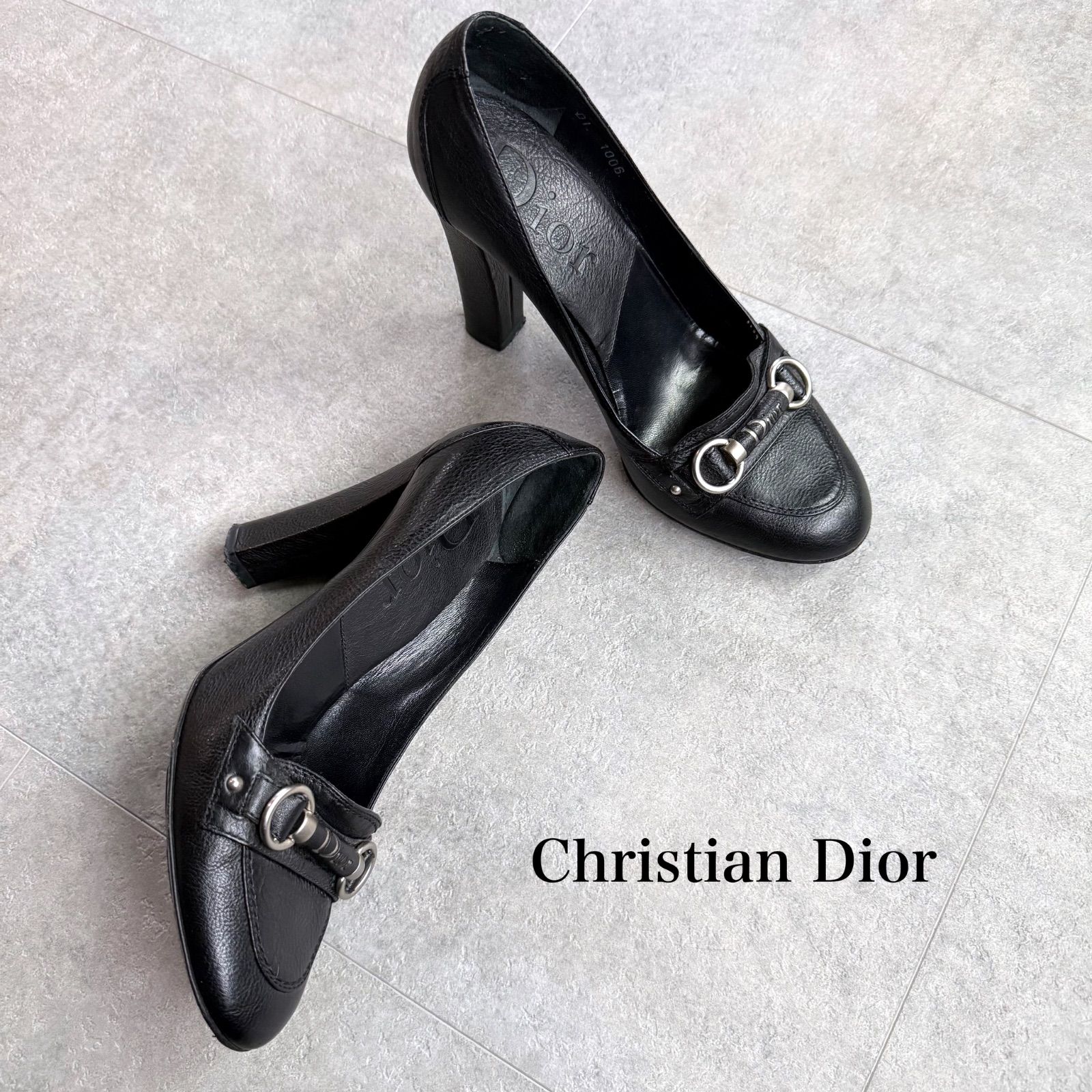 Christian Dior クリスチャンディオール CDロゴパンプス レザー ブラック 黒 シルバー金具 36 23cm