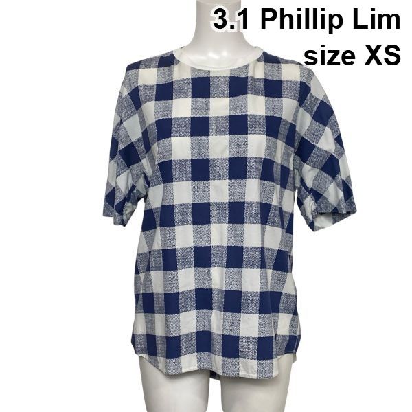 ◇ スリーワンフィリップリム 3.1 Phillip Lim 半袖カットソー Tシャツ クルーネック ギンガムチェック 綿混 XS 5号 レディース S6E409
